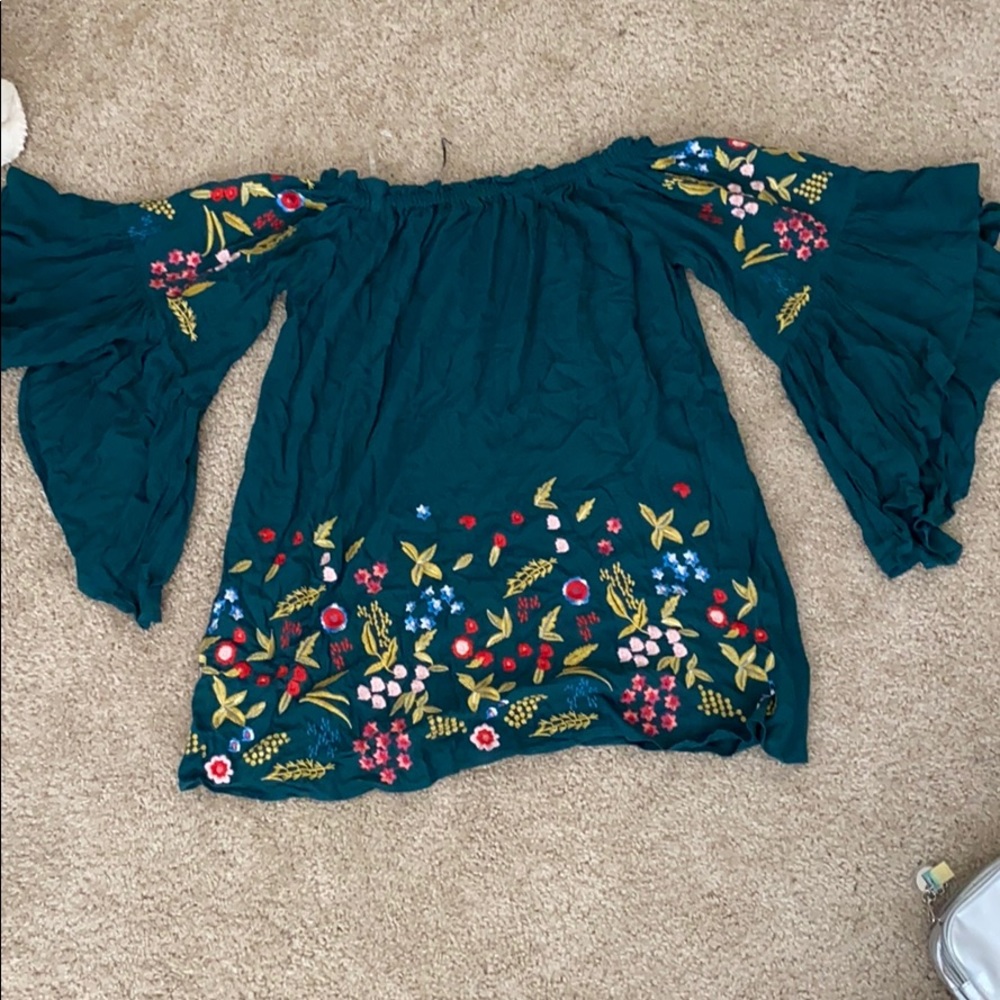 Dark Green Floral Blouse